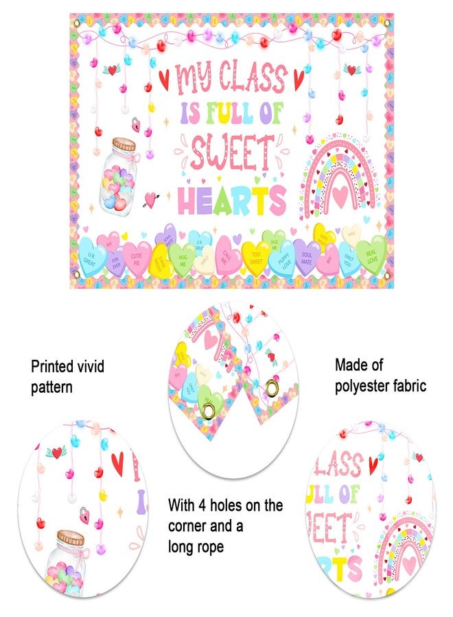 Mocsicka My Class is Full of Sweethearts Backdrop Banner Valentine's Day Decorations for Classroom Party Happy Valentines Day Teacher Student School Banner Decorations 70.8 x 43.3 Inch (Colorful) - Image 4